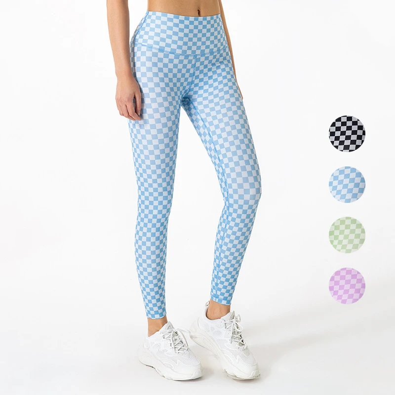 

Women's checkerboard high waist hip lift yoga ninth leggings tights fashion simple advanced fitness sports pants with brand logo