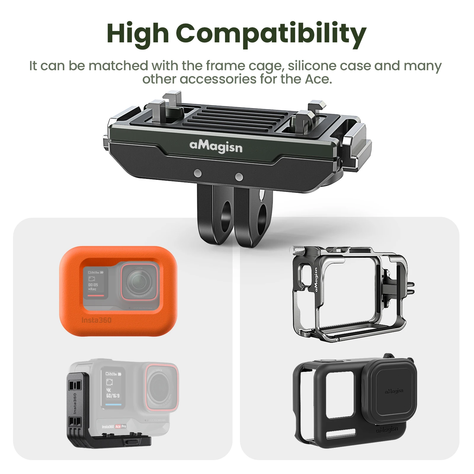 Uchwyt szybkiego montażu aMagisn do Insta360 X6 X5 / X4 Air / Ace Pro 2, metalowa podstawa magnetyczna z akcesoriami do kamery z gwintem 1/4″ i 2-zębny uchwyt. — zdjęcie produktu 5