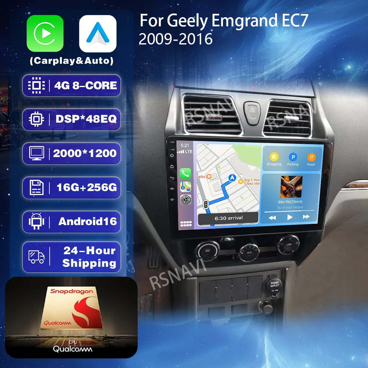 Android 16 Player CarPlay für Geely Emgrand EC7 1 2009 - 2016 Auto-Radio Multimedia-Bildschirm Lenkrad-App-Steuerung Video