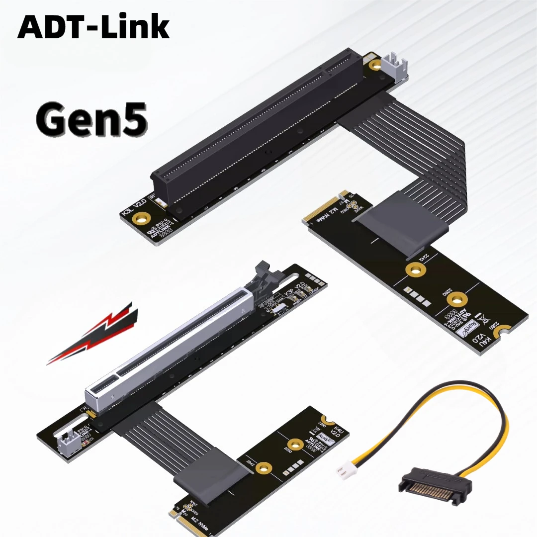 ADT 128Gbps M.2 NGFF NVMe M Key to PCIe 5.0 16x Riser Cable 90 180 270 Degree Gen5 STX Nvidia AMD GPU Graphics Card M2 Extension