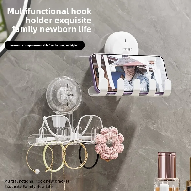

Acrylic suction cup hook, no-drilling bathroom wall-mounted storage rack, bathroom clothes and hat rack