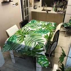 Wedding Decoration Table Manteles De Mesa Rectangular Tablecloth Red Flowers Rose Green Plant Leaves Desk Cloth Cover for Party