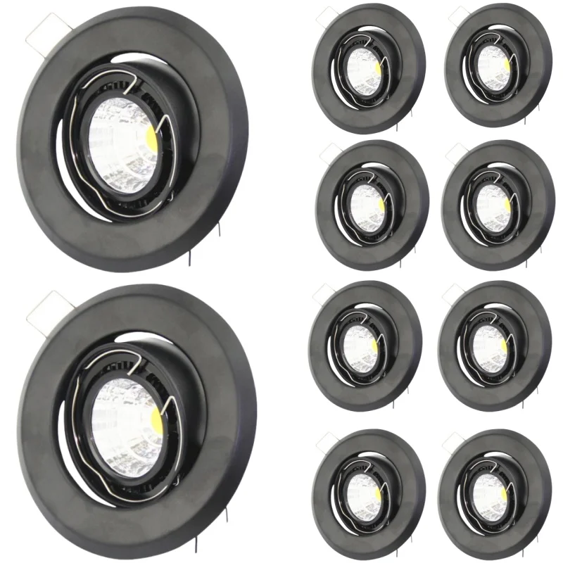 10pcs Simple Design Iron Metal Black Round LED Downlight GU10 MR16 Adjustable Spotlight Downlight Fixture for Home Hotel Decor