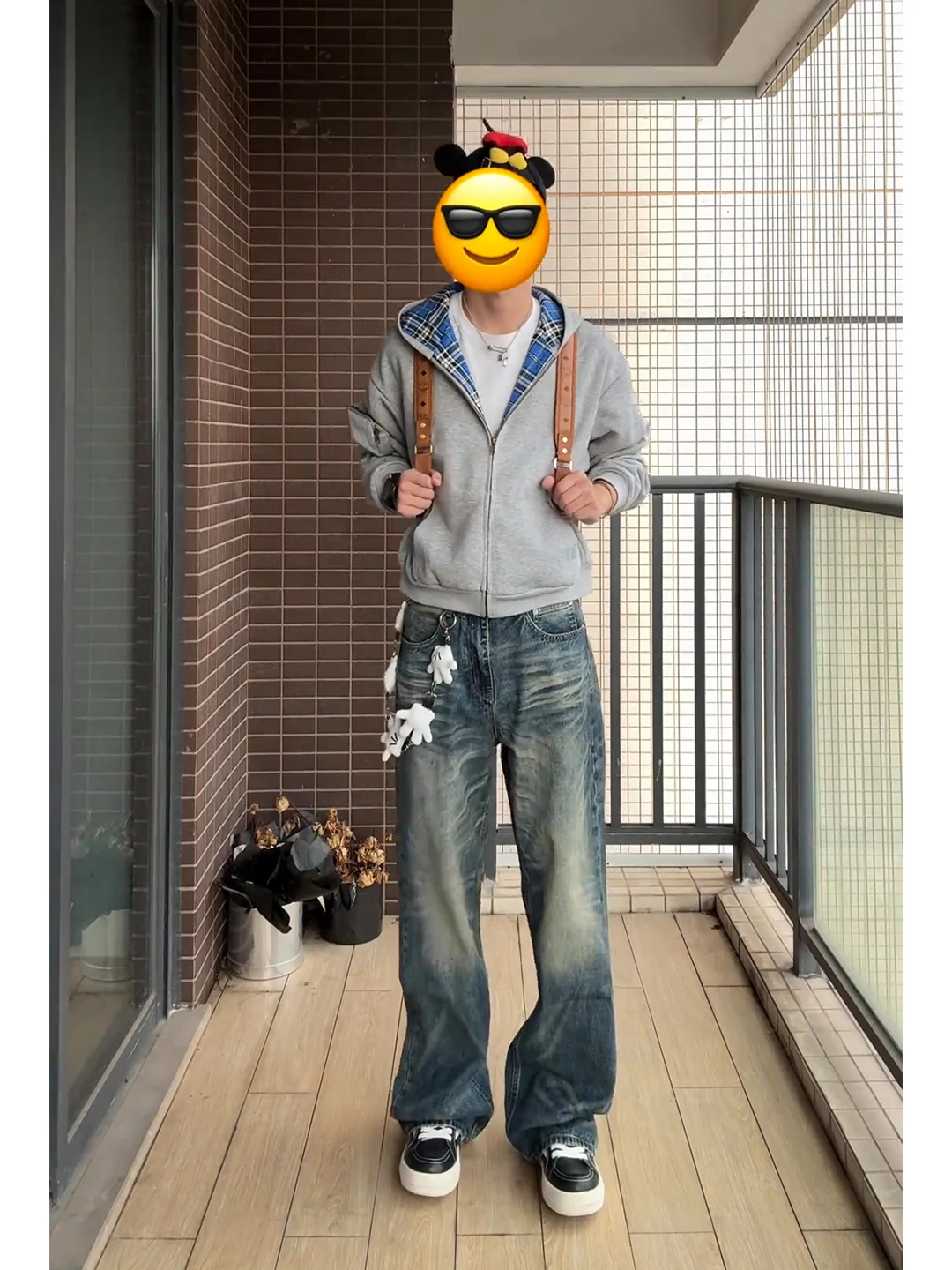 

Washed Vintage Blue Wide Leg Men's Jeans Straight Tube Workwear Pants Lightning Pattern Autumn American High Street Style