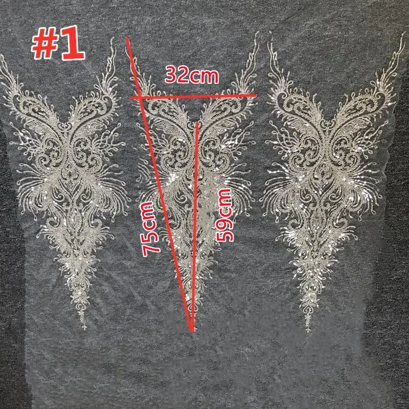 3 Design Silver Encrypted Beaded Embroidery Sequin Collar Appliques, Wedding and Evening Dress Flower Accessories RS2888