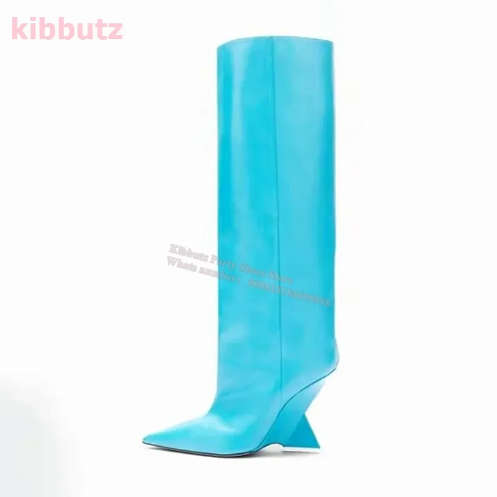 Suede Boots Knee High Strange Heel Solid Color Genuine Leather Pointy Slip-On Fashion Party Dress Women Shoes Luxury Elegant New