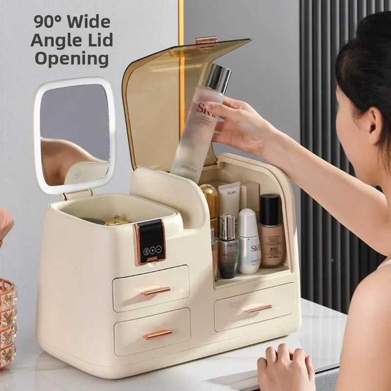 

Elegant Multi-Functional Cosmetic Storage Box Dust-Proof Skin Care Product Organizer Desktop Makeup Desk High-End Feeling