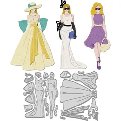 2Pcs Fashion Woman Die Cut Women Dress Cutting Dies Template Elegant Lady Carbon Steel Die Cuts Stencils for DIY Wedding Craft