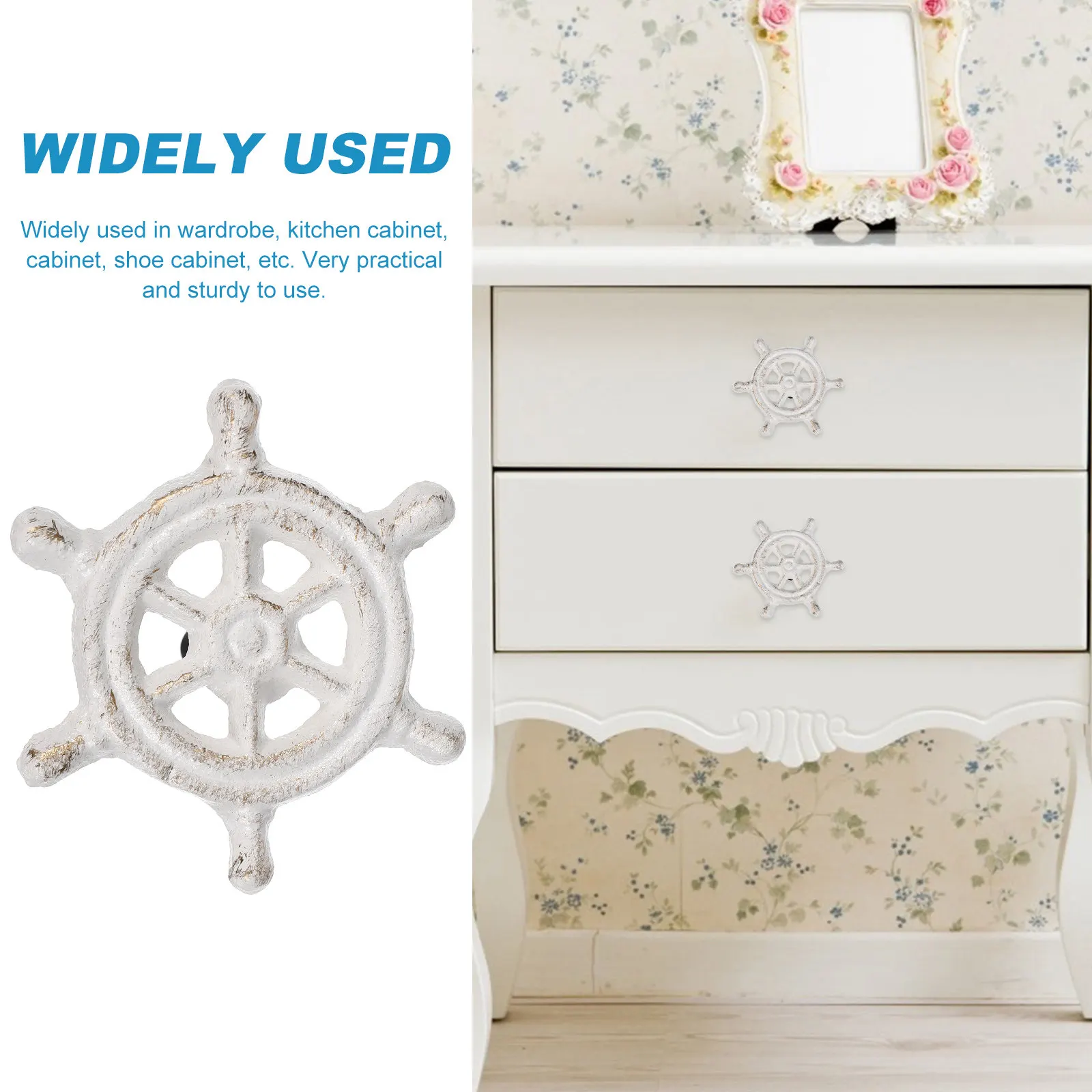 

2Pcs Coastal Cabinet Knobs Iron Drawer Pull Handle Retro Ship Wheel Design for Wardrobe Cupboard Furniture Decorative Hardware