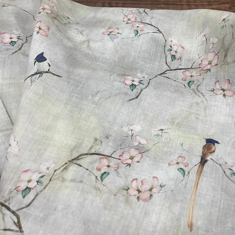 

1 ярд, высокое качество, ткань из рами, розовые цветы, ткань с принтом, Cheongsam, одежда, платье, ткань для пэчворка