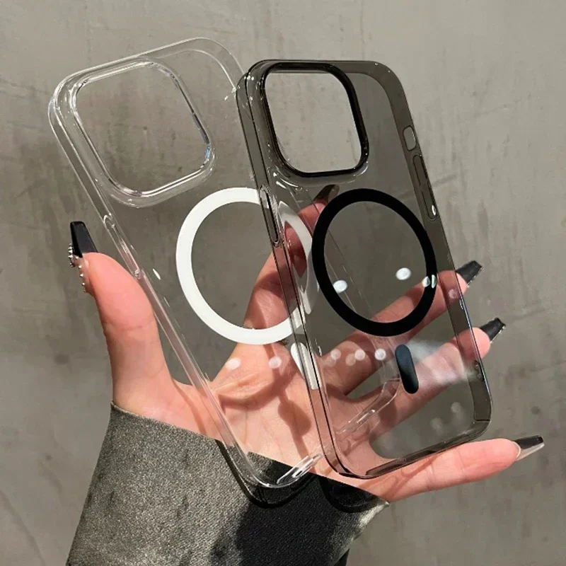 Funda de plástico duro transparente ultrafina para iPhone, 15, 14, 13, 12 Pro Max Plus, Magsafe, carga inalámbrica, cubierta magnética transparente para PC