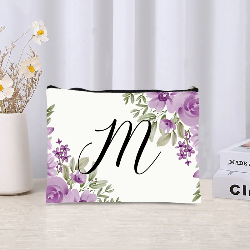 Stylish Floral Initial Makeup Case Pretty Girl Pencil Case Multifunctional Makeup Case Travel Toilet Cosmetic Perfume Storage