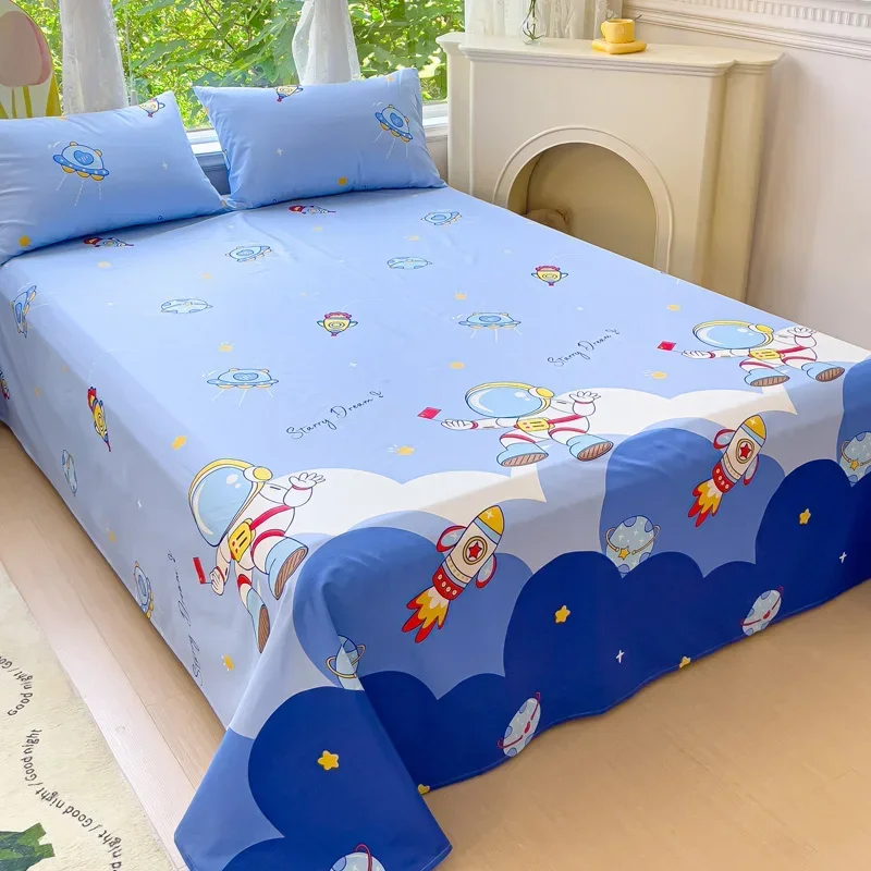 Cartoon Astronaut Bed Sheet Set for Kids Boys Soft Skin-friendly Cotton Bedding Set 3Pcs Rocket Spaceship Bed Sheets Pillowcases