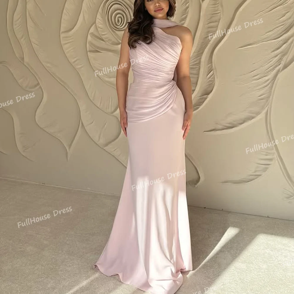 

Custom Made Simple One Shoulder Pleated Sexy Sheath Evening Gown Lace up Back Court Floor Length Prom Dress with Shawl