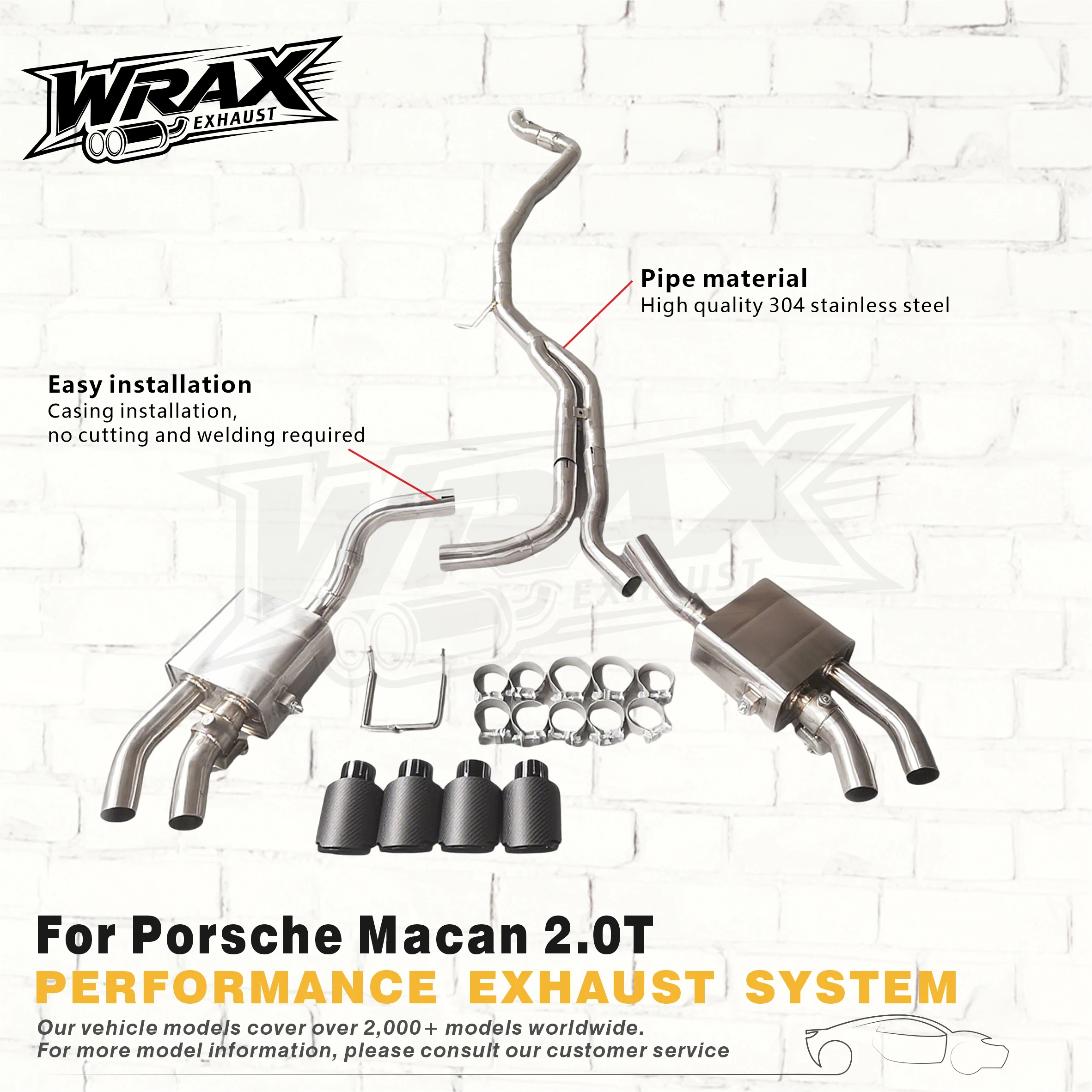 

SS304 Catback Exhaust for Porsche Macan 2.0T 2016+ Gloss Silver Quad-Exit Adjustable Valve Sound Boost Free Tip Giveaway