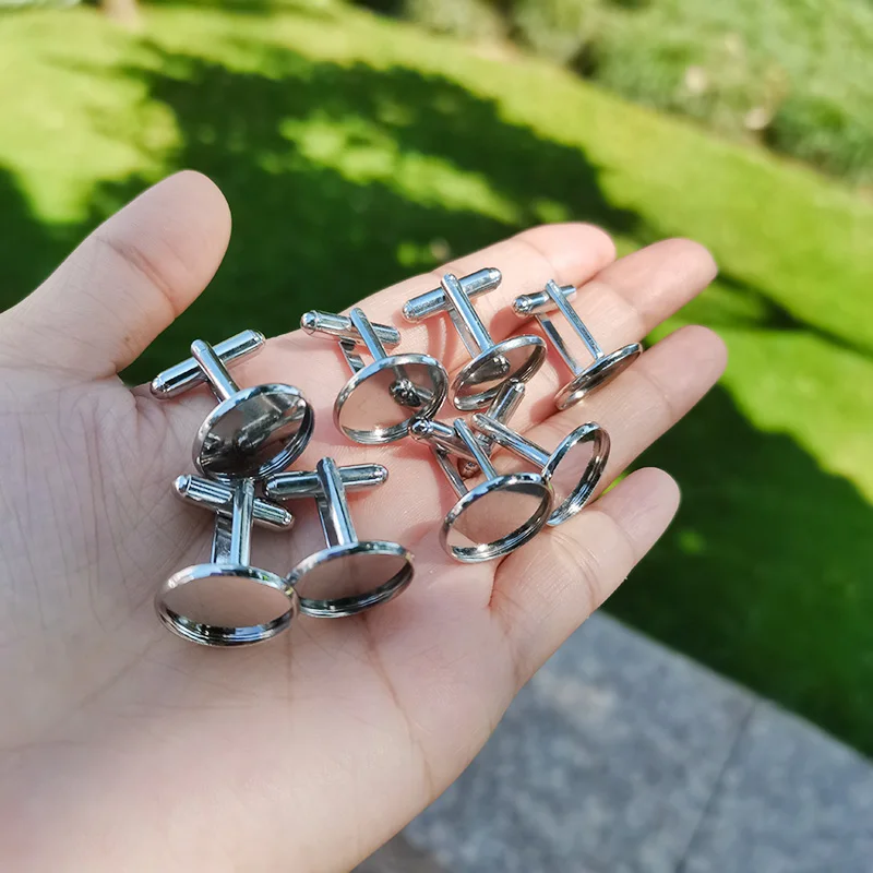 6 pcs High Quality Cufflinks Empty Base Cufflinks Men Tie Clips Base 16mm Cabochon  Cuff Link Blank Jewelry Making DIY