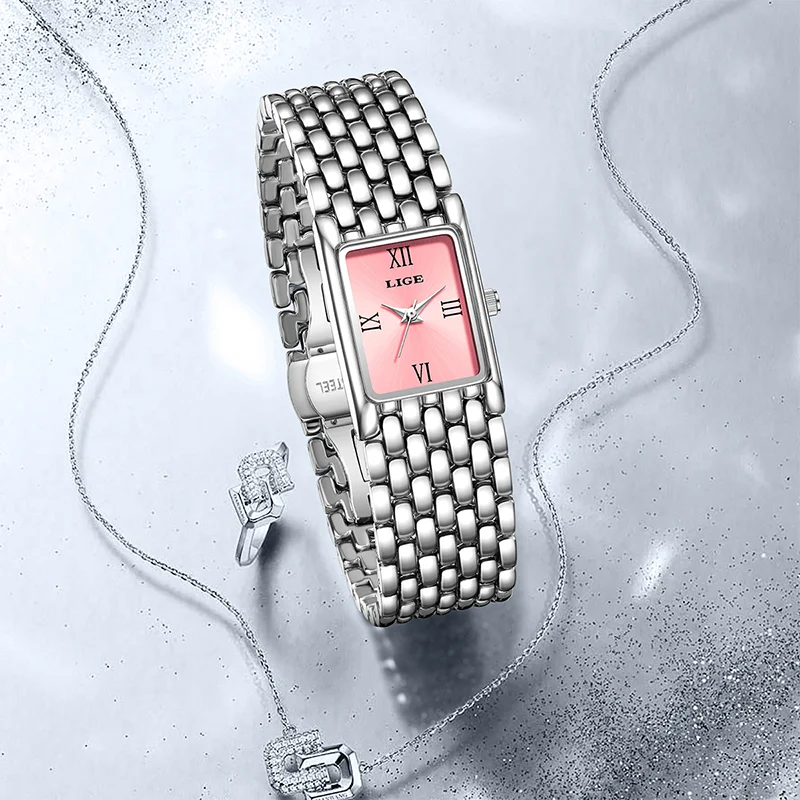 LIGE New Elegant Pink Woman Watch Fashion Luxury Casual Bracelet Quartz Watches for Women Simple Ladies Clocks Gifts for Woman image 6