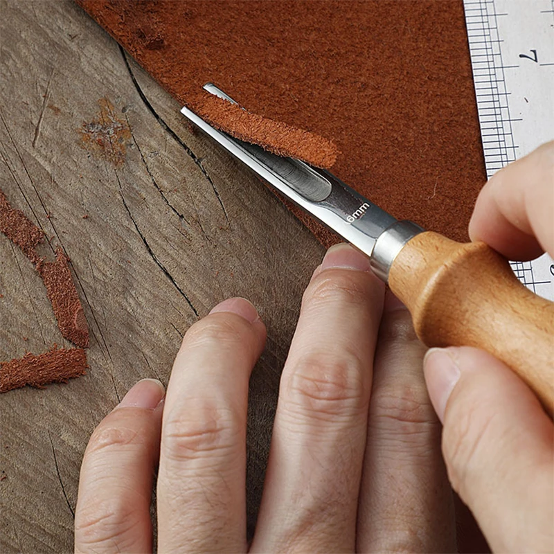 4mm-16mm Practical Leather Craft Edge Beveler Skiving Beveling Knife DIY Cutting Trimming Hand Craft Tool with Wood Handle view 4
