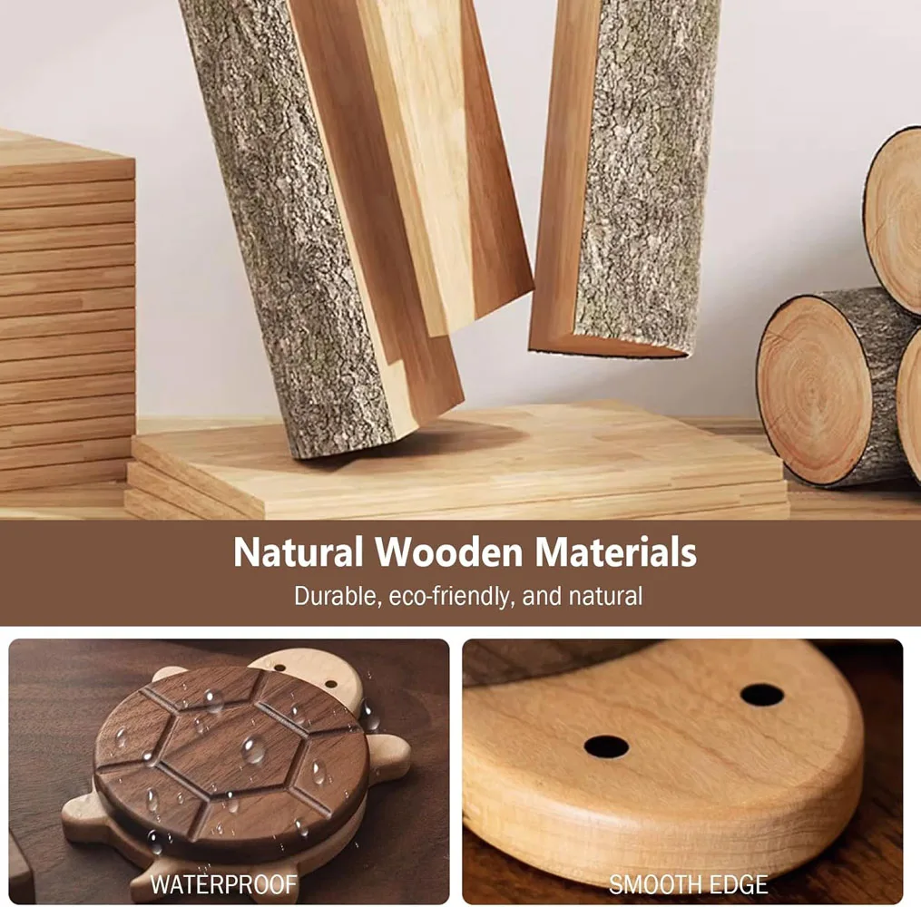 Cartoon Solid Wood Magnetic Turtle Coaster Anti-Scalding Insulated Cute Home Desktop Placemat New Arrivals