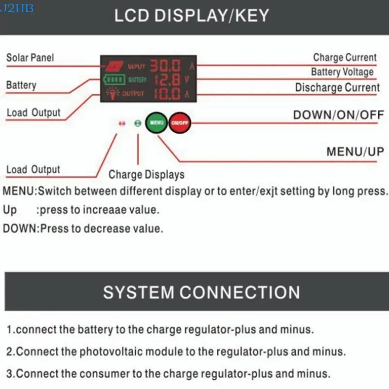 J2HB Multipurpose Solar Energy Controllers Color Displays Weather Resistant ABS Designs Solar Controllers for Household