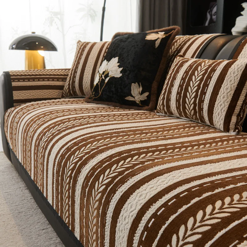 

Anti-slip Sofa Cover Living Room Four Seasons Universal Couch Protector Mat Stripes Light Luxury Jacquard Sofa Cover Decor Towel