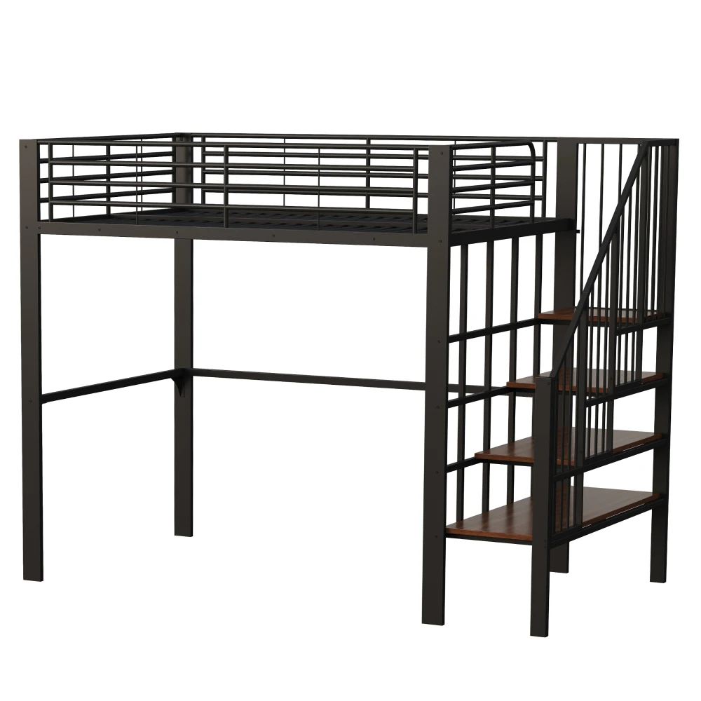 Stabiles Hochbett aus Metall, 90 x 200 cm/140 x 200 cm, mit geräumigem Stauraum unter dem Bett und Treppe für Kinder und Erwachsene, Bettgestelle und -gestelle – Detail 22