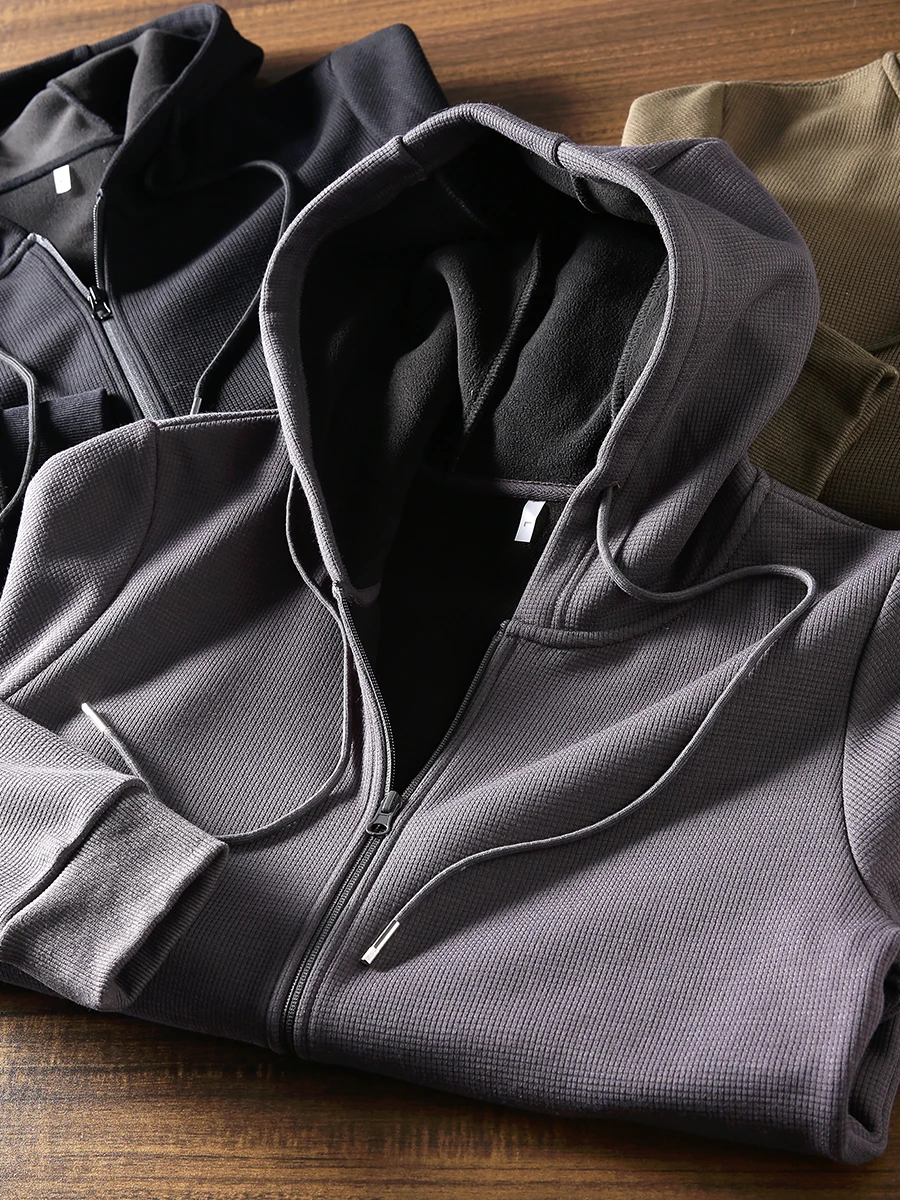 

Autumn Winter Men's Hooded Knitwear Wool Blend Fce Lined Open Cardigan Sweatirt Jaet Busin Casual Straight Leg Fit