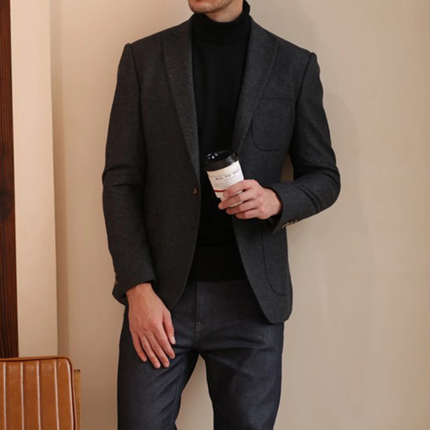 

Men's Autumn and Winter New Style Woolen Suit Jacket Korean Style Retro Trendy Casual Mature Fashion High-End Suit