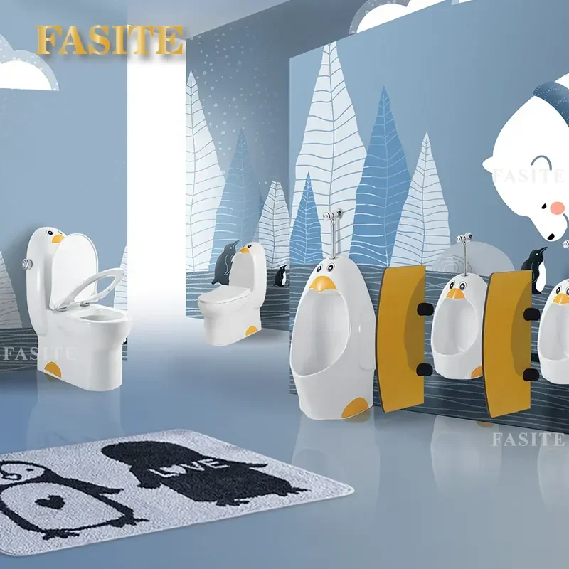 Wall Mounted Childrens Urinal Kids Potty Training Toilet Floor to Ceiling Bathroom Set for Home School Hotel Easy Clean