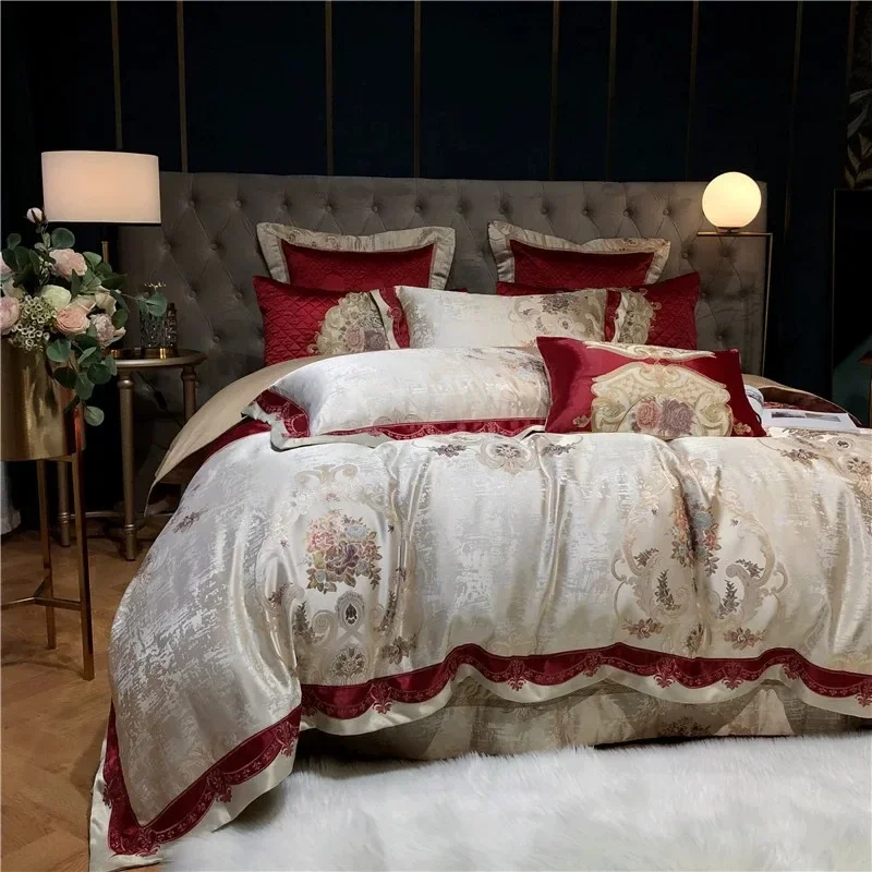 European Light Luxury High-end Bed Sheets, Bedspreads, Luxury Satin Cotton Villa Bedding Luxury Four-piece Set.