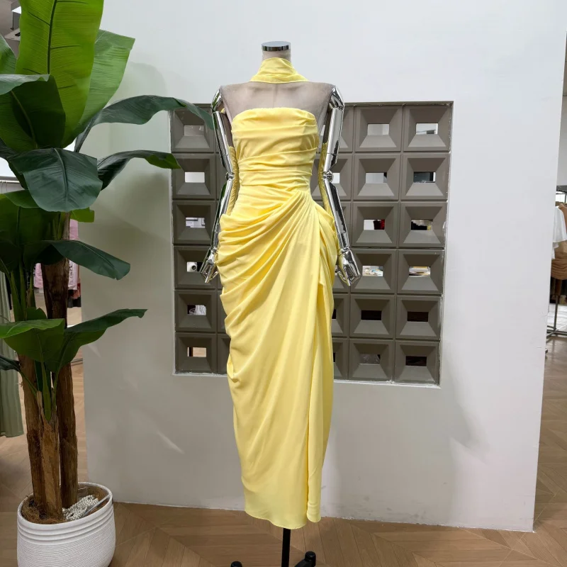 Dresses For Women Strapless Midi Dress Tie Back Slim Evening Wedding Guest Club Gown Formal Outfit vestidos de fiesta elegantes