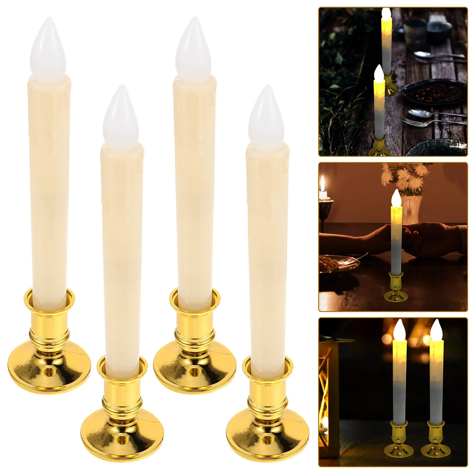 

4Pcs LED Simulation Light Gold Base Flickering Warm White Flameless Lamp Wedding Party Home Decoration