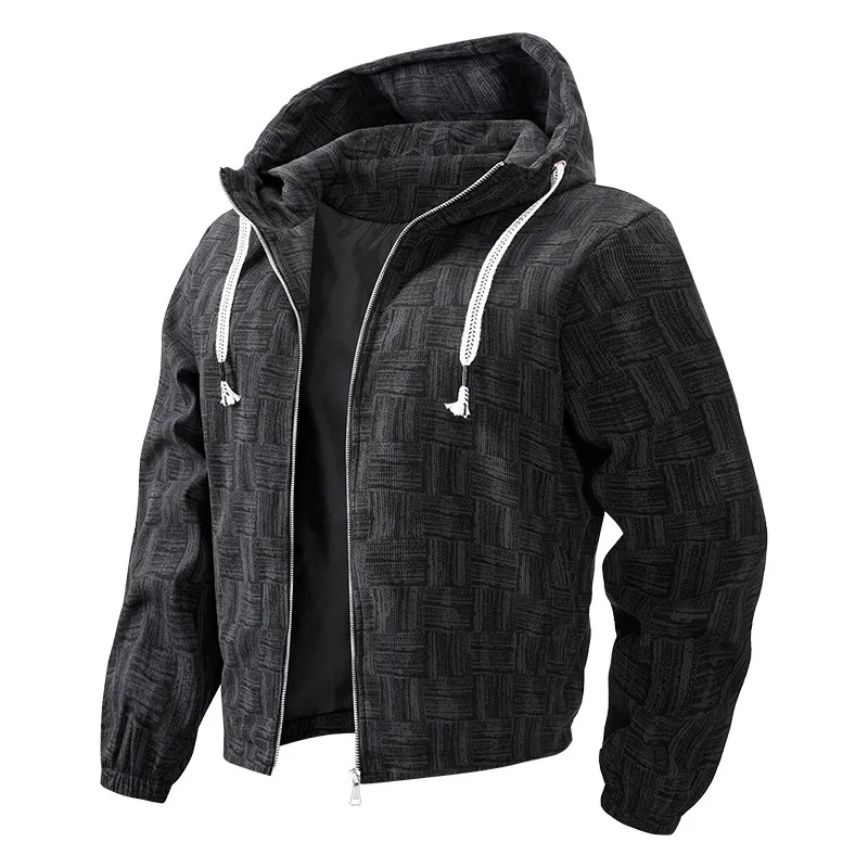 

Мужской кардиган в стиле ретро-американский клетчатый с капюшоном, весенне-осенний, повседневный, свободного кроя, из полиэфирного волокна