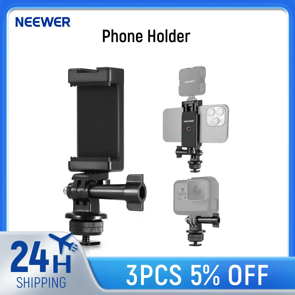 NEEWER Phone Holder / Hot Shoe Mount Adapter Kit Compatible with GoPro Hero 11 10 9 8 7 6 5 DJI OSMO /iPhone/Samsung