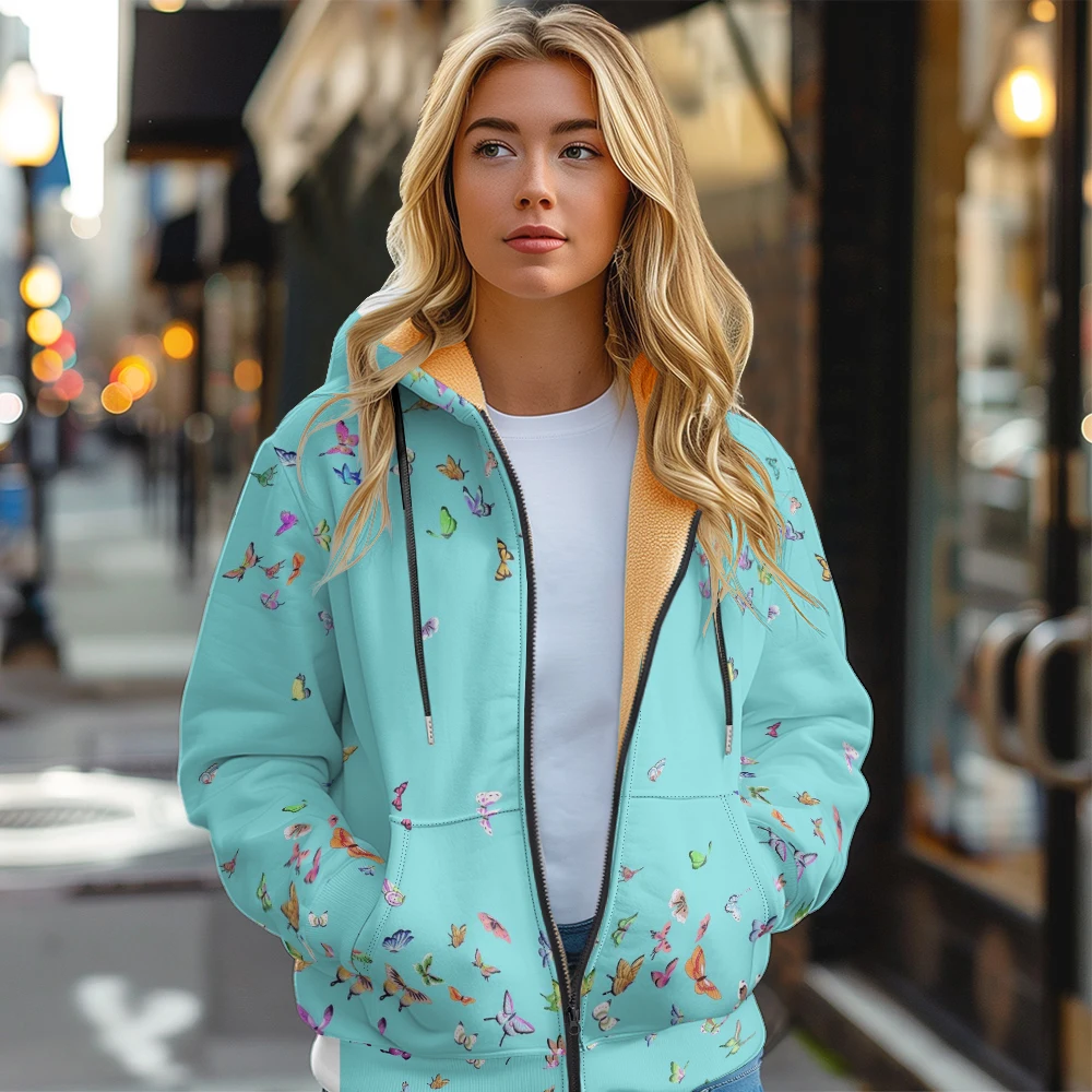 Women's Cotton Jacket,Female Solid Loose Puffer Hooded,Solid Color Butterfly Print Thick Short Jacket Winter Coat for Women