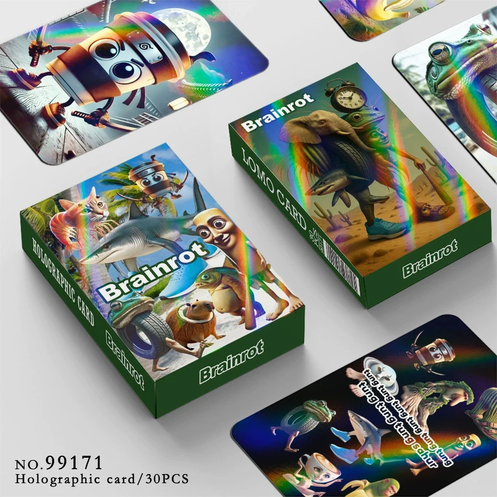 30Pcs Tralalero Tralala Laser Cards Collection Card Children Party Game Gift Kids Cartoon Tungtung Sahur Brainrot Classic Toy