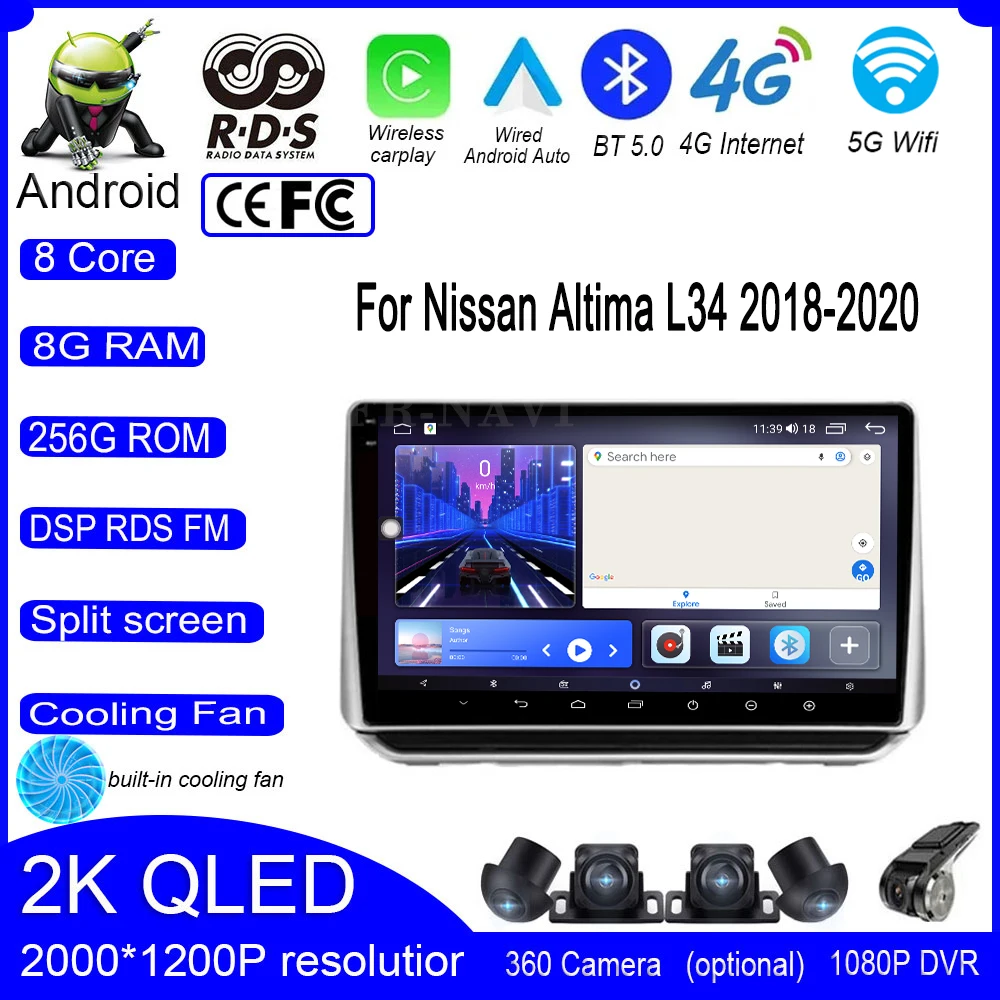 

10.1 lnch For Nissan Altima L34 2018-2020 Android 14 Touch screen Car Player Video GPS Navigation Multimedia Carplay Stereo Auto