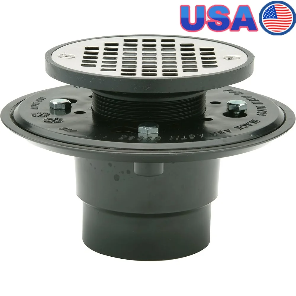 

Регулируемый слив для душа с 4-дюймовым круглым сетчатым фильтром из нержавеющей стали, скошенным зажимным воротником, простая установка, чугун