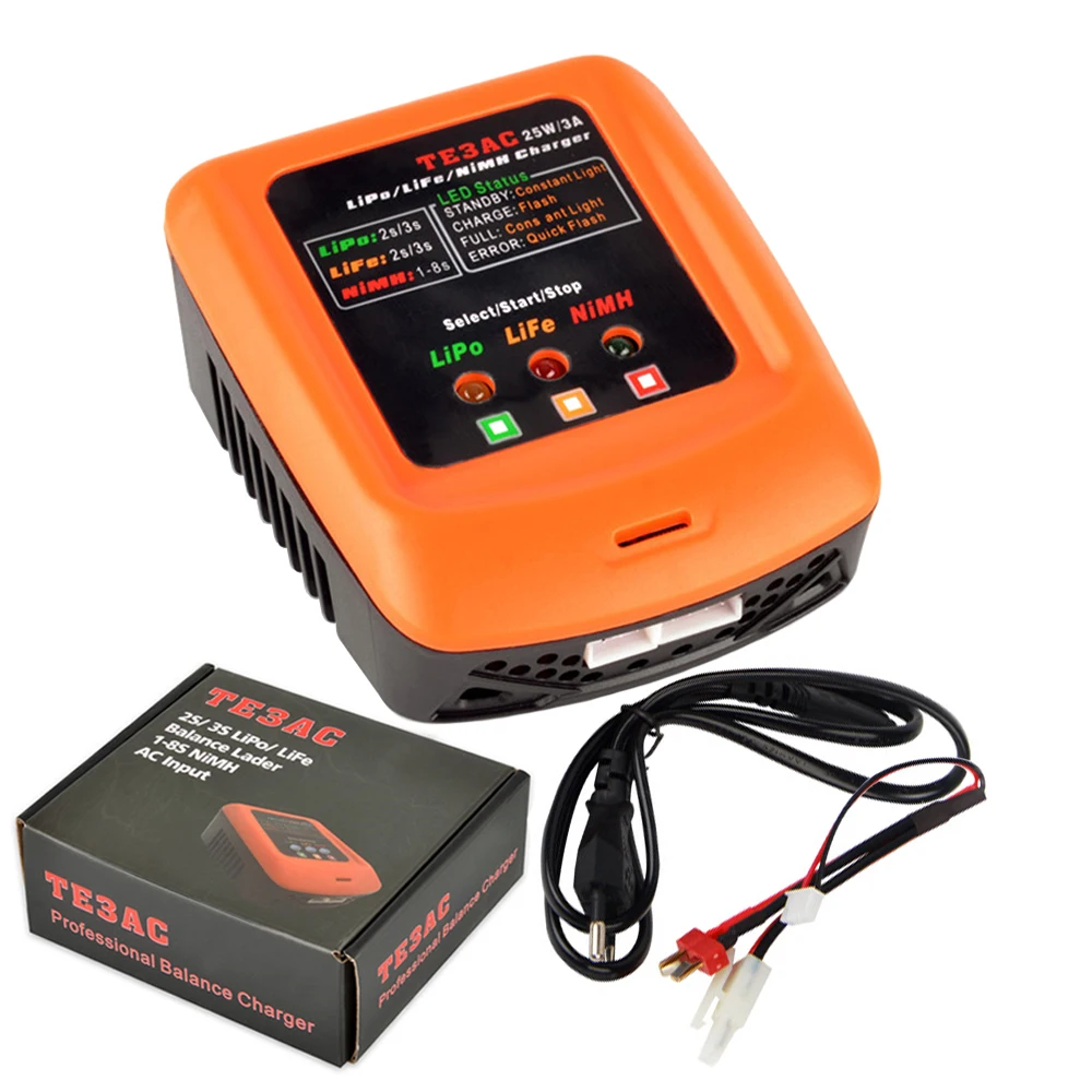 

TE3AC 100V-240V 25W 3A AC Balance Charger With T/ Tamiya Plug For 2S 3S LiPo/2S 3S LiFe/1-8S NiMH Battery With US/EU Plug