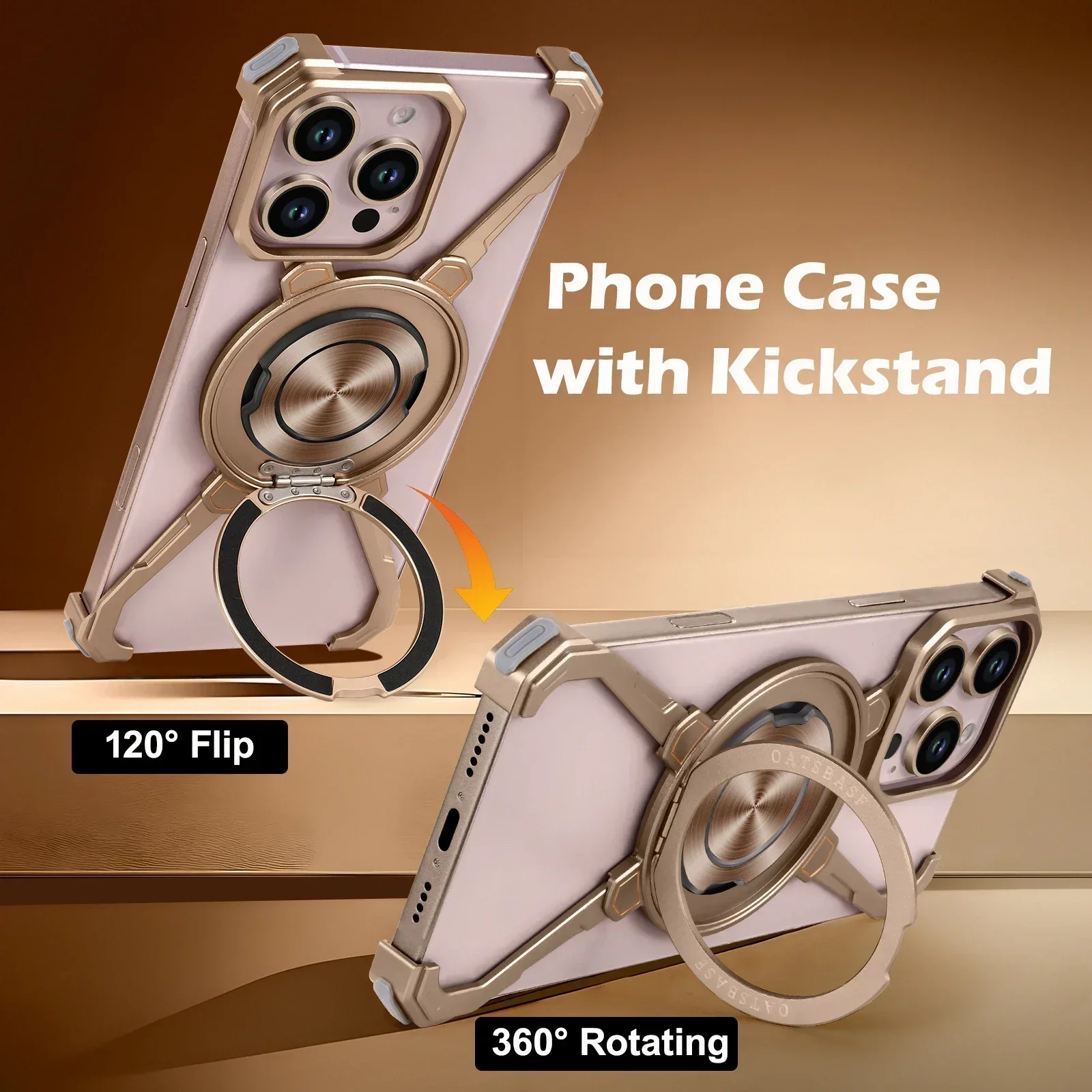 

Oatsbasf Magic Claw Metal Phone Case for iPhone 16 15 14 13 Pro Max Magnetic with Stand Rotatable Shockproof Bumper Phone Cover