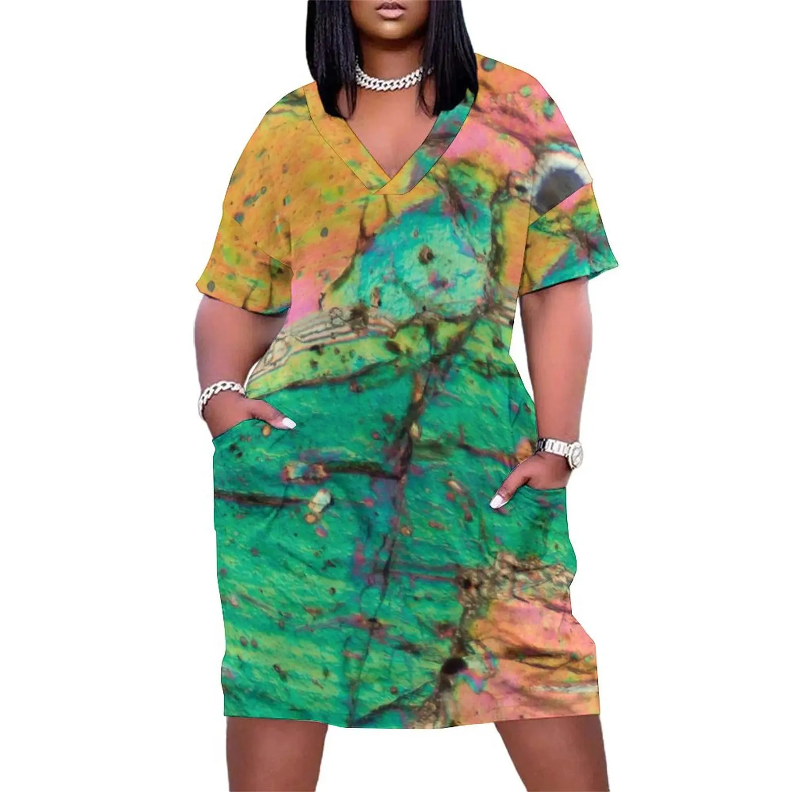 

Vesuvius volcano Pyroxene rock thin section microscope photograph - geology gift Loose Pocket Dress long dress women summer