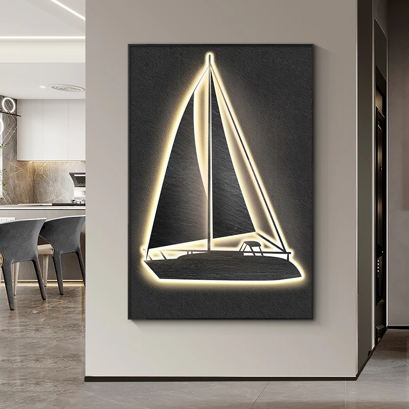 Modern Sailboat Luminous Interior Painting Led Wall Hanging Lamp For Porch Hallway Aisle Living Room Bedroom Closet Decoration