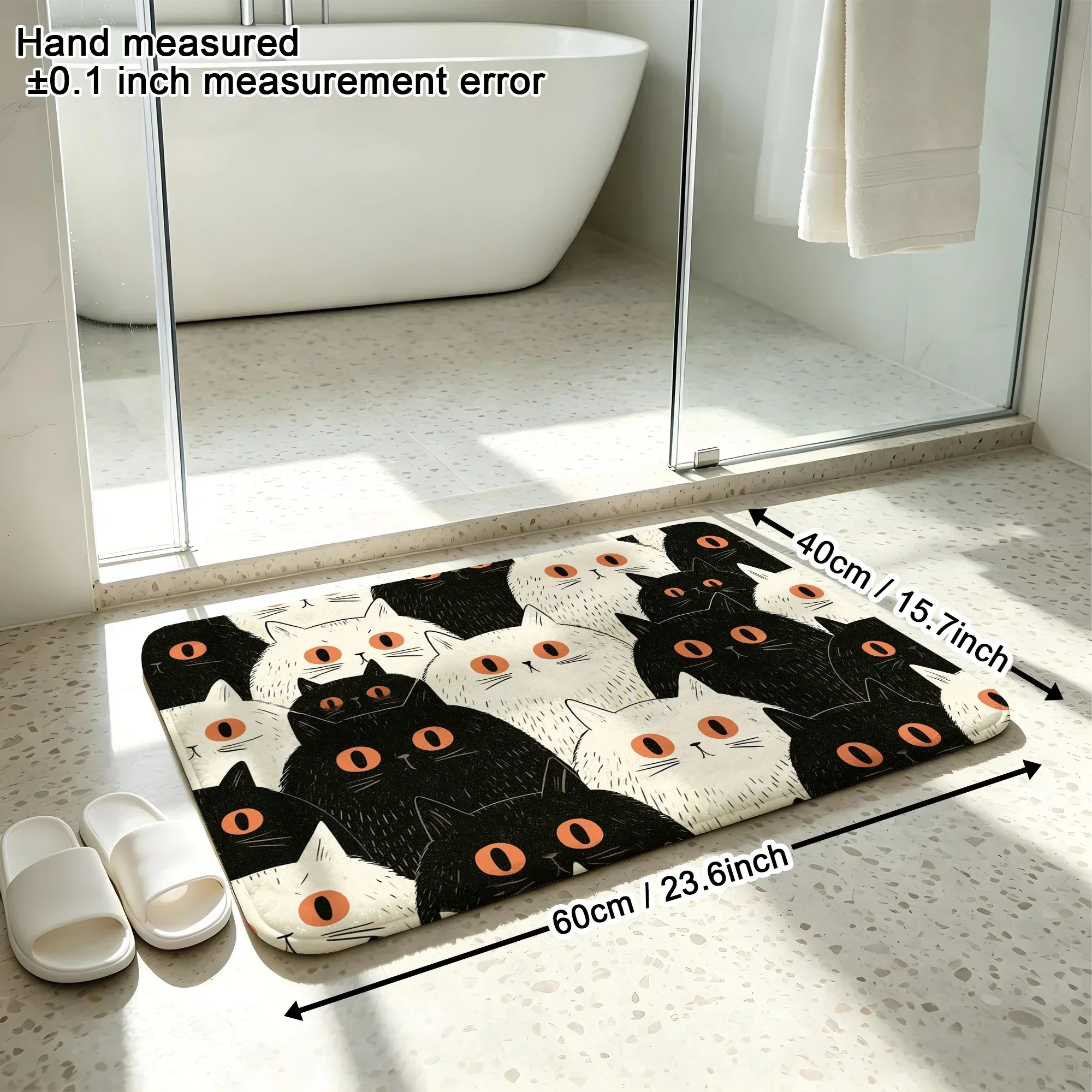 Cute Halloween Black White Cat Orange Eyes Kitten Cartoon Print Short plush bathtub absorbent sponge floor mat bathroom anti sli