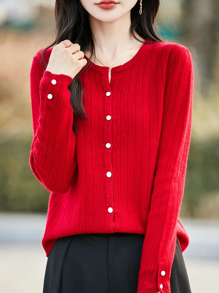 

Новый женский вязаный кардиган на осень и зиму, модный свитер из 100% шерсти
