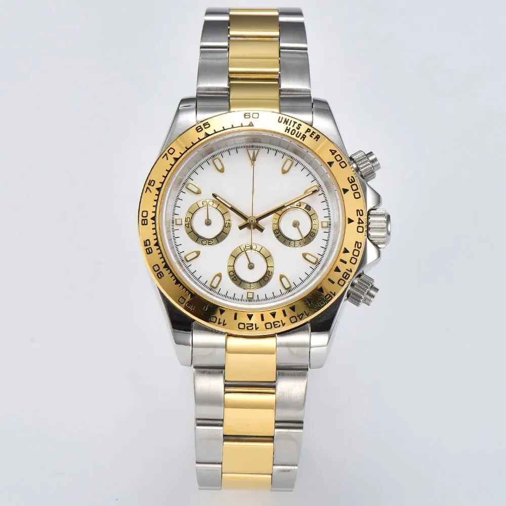 39mm luxury VK63 quartz wristwatches for men panda type timing watch with Japanese VK63 quartz movement chronograph reloj