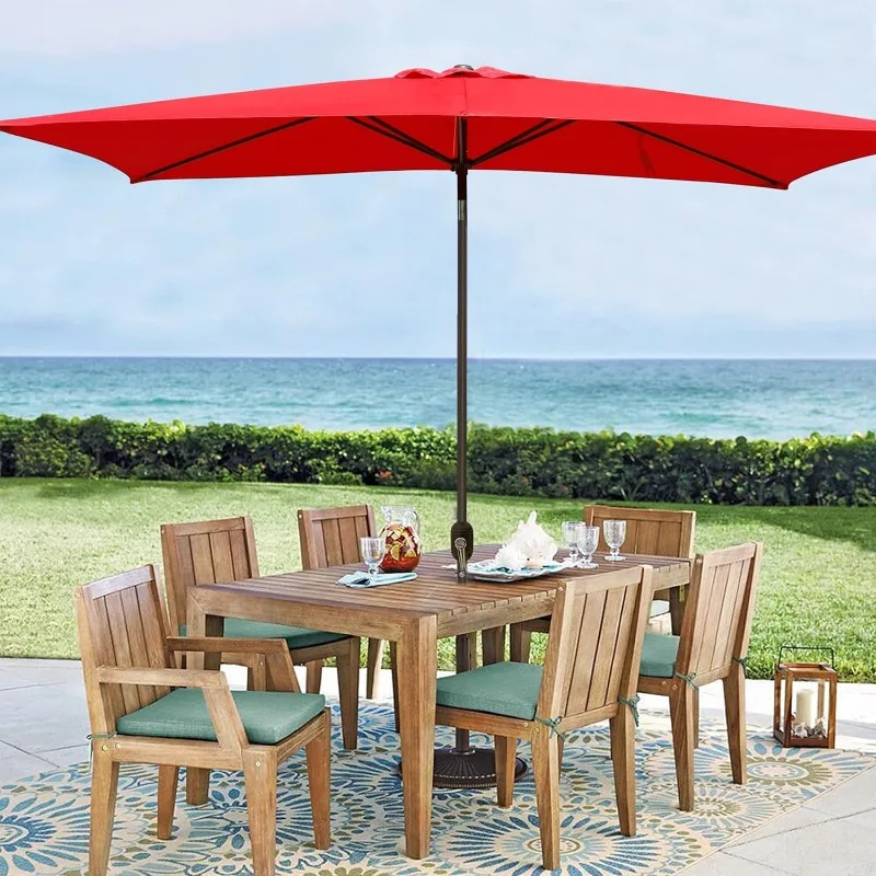 

10' Rectangular Patio Umbrella Outdoor Market Table Umbrella with Push Button Tilt and Crank