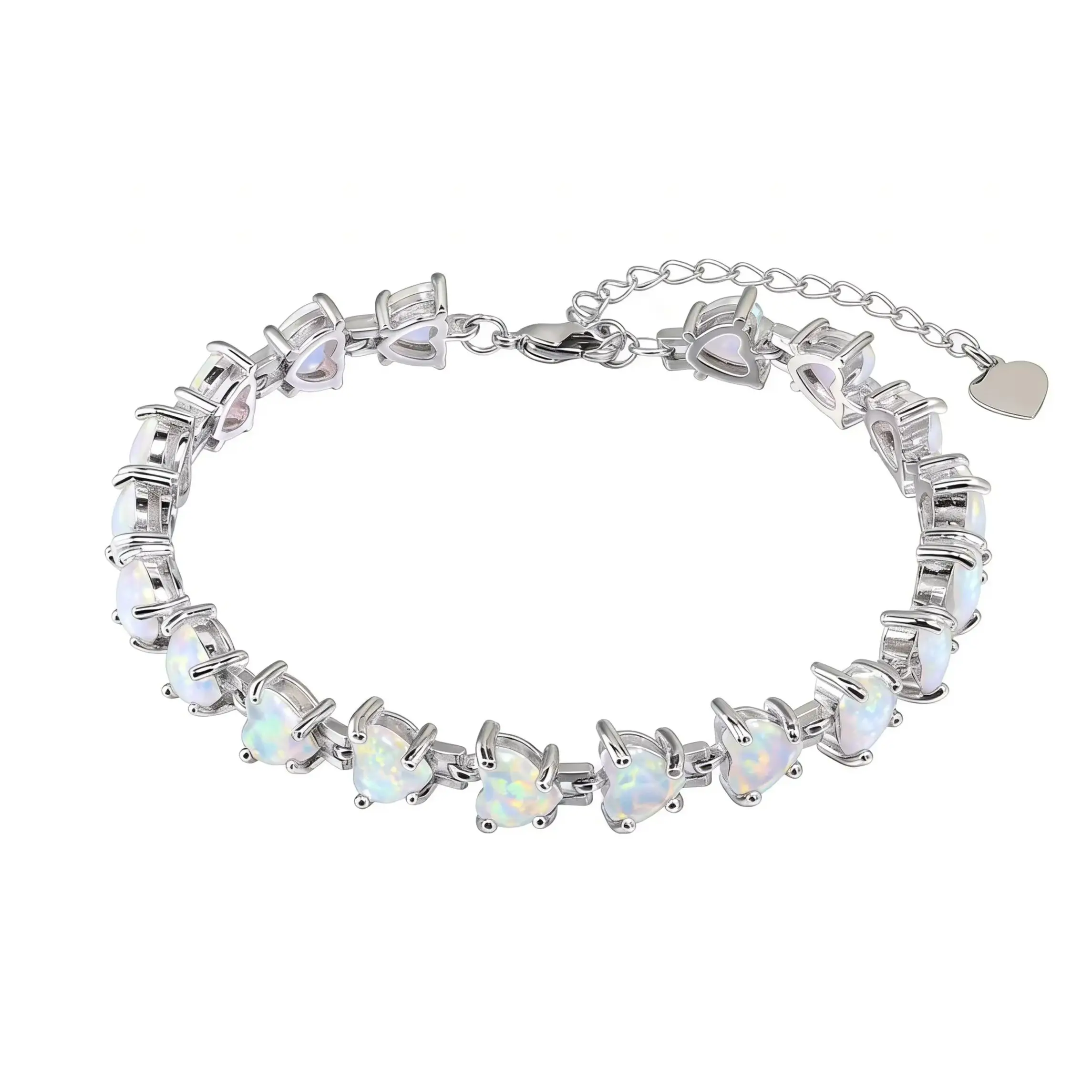 

Регулируемый теннисный браслет с опаловой вставкой в форме сердца для женщин, изящный браслет-цепочка для свадьбы, вечеринки, выпускного, ювелирные подарки на день рождения