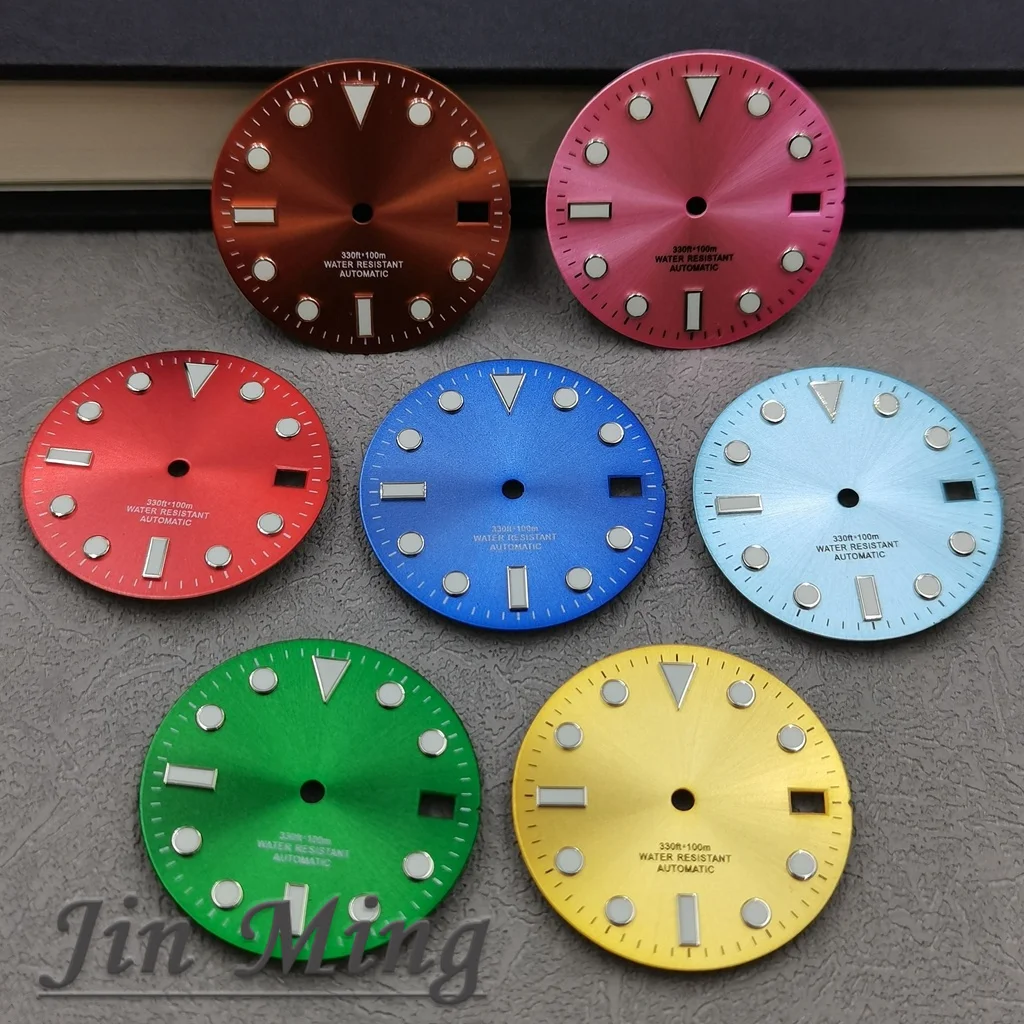High Quality 28.5mm Silver Gold Black Pink Date Window Blue Green Luminous Aseptic Dial Fit NH35 /NH36/4R/7S Automatic Movement