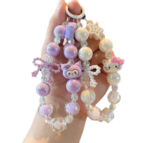 Creative Sanrio Beaded Mobile Phone Chain Kawaii Hello Kitty Bag Pendant, Anime Keychain, Fashion Accessories, Girl Gifts