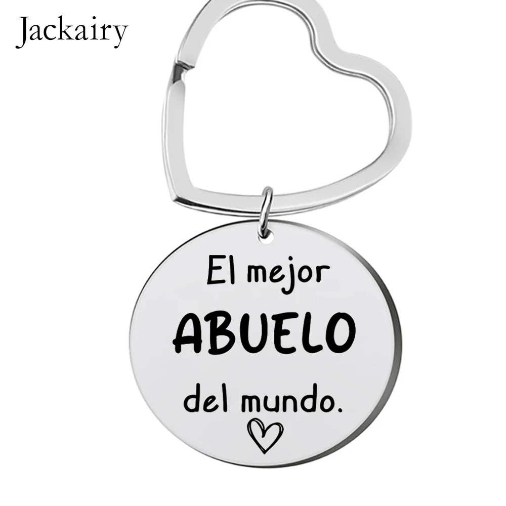 Keychain Gift for Grandfather El Mejor ABUELO Del Mundo Stainless Steel Charms Family Jewelry Birthday Christmas Gift for Man